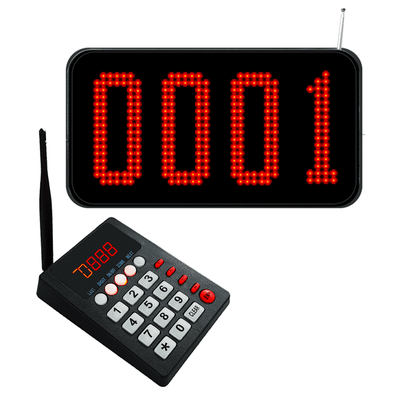 Take a Number Dispenser Wireless Queue Calling System - 4-Digit Display Now Serving Numbering for Bank Restaurant Cafe Clinic