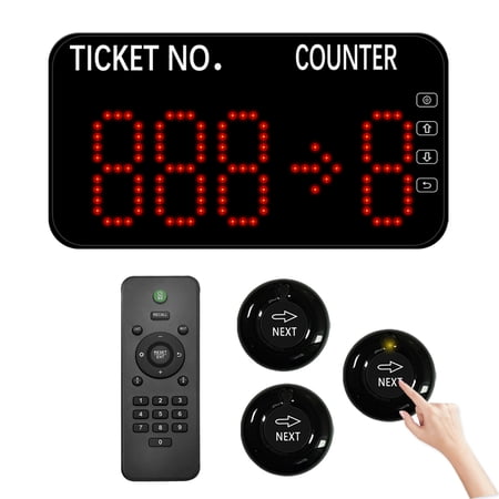 Queue Calling System Wireless Take a Number System with LED Number Counter Display and 3 Call Buttons for Restaurant, Hospital, Clinic, Bank, Food Truck Waiting Line Management