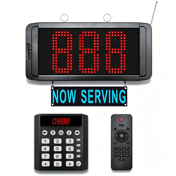 3-Digit Take a Number System Wireless Queue Calling System with LED Display Voice Prompt Numeric Keypad Remote Control Commercial Now Serving Sign for Restaurant Hospital Bank Clinic