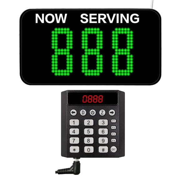 Take a Number System Wireless Queue Calling System Green 3-Digit Ticket Number with 1 Keypad Caller 1 Now Serving Display for Restaurant Office Clinic Bank Waiting Line Management