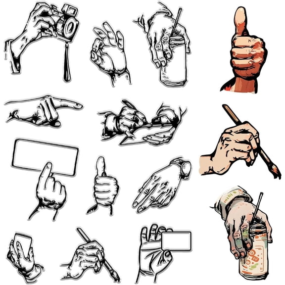 Take a Picture Clear Rubber Stamps for Card Making Take A Paintbrush OK Gesture Pointing Praise Writing Drawing Transparent Rubber Stamps for Paper Card oto Album Crafting Scrapbooking