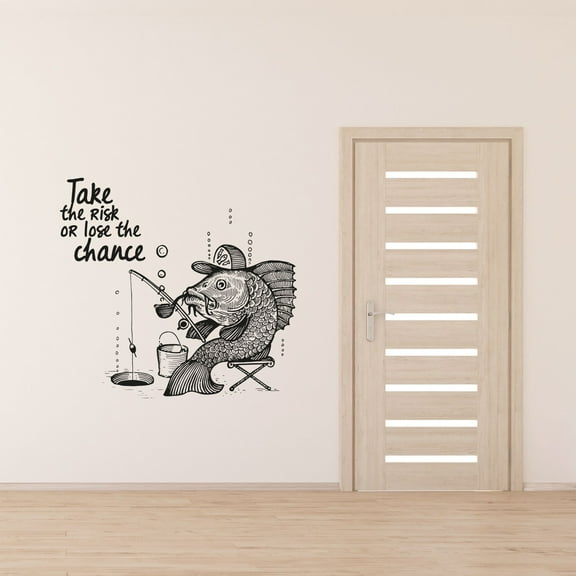 Take The Risk Or Lose The Chance - Cool Fish Fishing Silhouette Decoration Design Vinyl Wall Art Wall Sticker Wall Decal Home Kids Recreational Fishing Room Bedroom Boys Girls Design Size(20x20 inch)