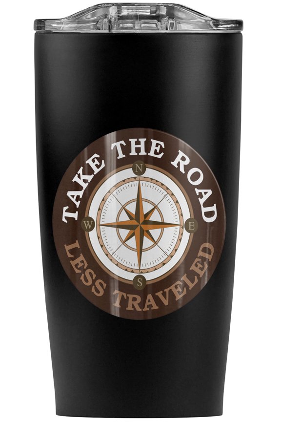 Take The Road Less Traveled Compass Stainless Steel 20 oz Travel Tumbler, Vacuum Insulated & Double Wall with Leakproof Sliding Lid | Great for Coffee/Hot Drinks and Cold Beverages