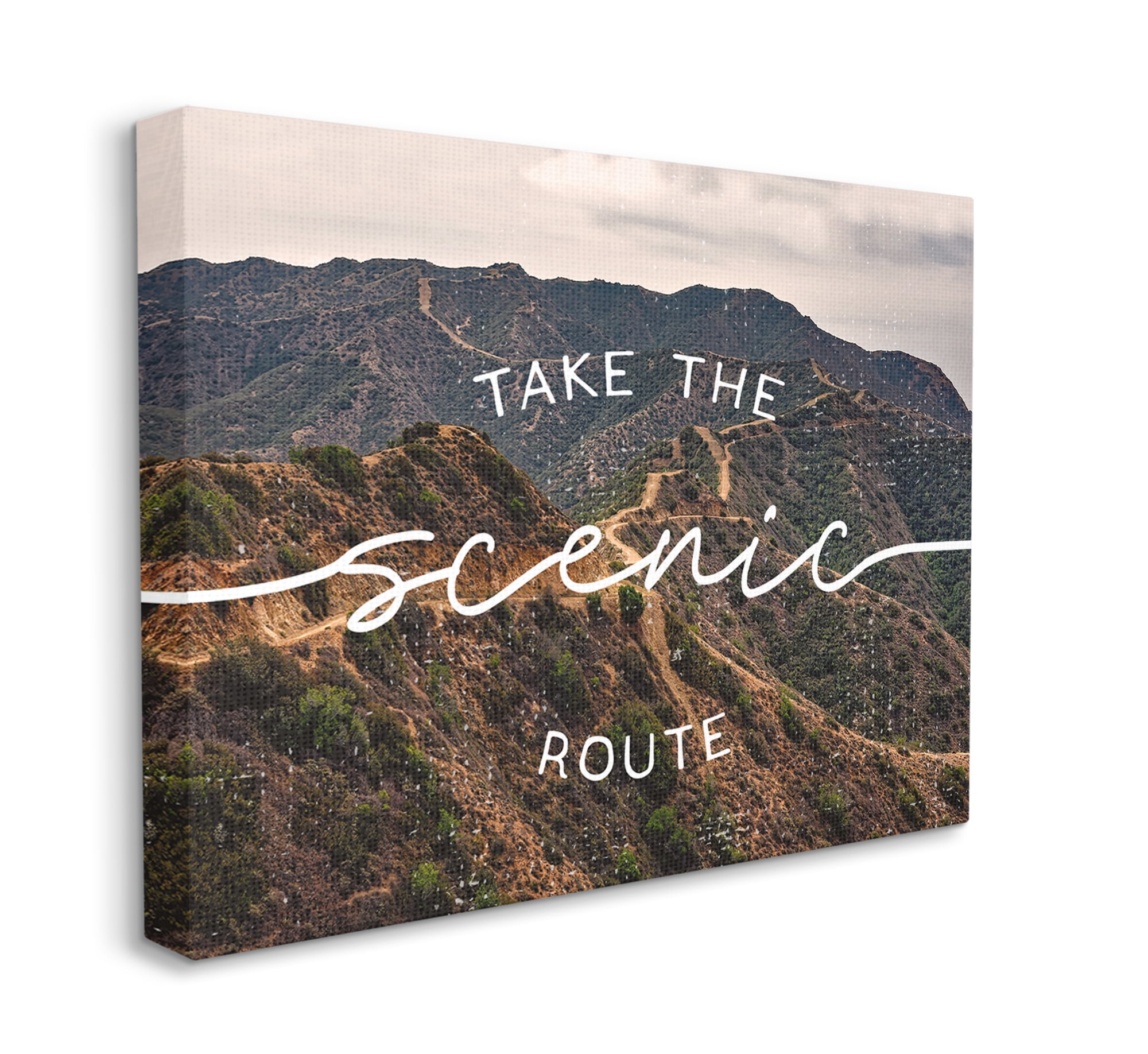 Take Scenic Route Phrase Mountain Road Landscape 48 in x 36 in Photography Canvas Art Print, by Stupell Home Décor