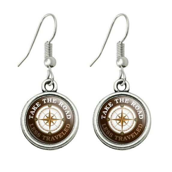 Take The Road Less Traveled Compass Novelty Dangling Drop Charm Earrings