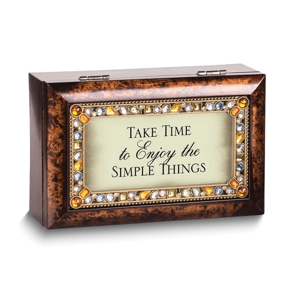 Take Time Sentiment Jeweled 4.5x2 Frame (Plays Wonderful World) Amber Resin Music Box with Velvet Lining QGM14495