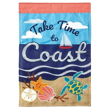 Take Time To Coast Beach Blue 23 x 7 Large Polyester Outdoor Hanging Garden Flag