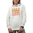 thumbnail image 1 of Take Time for Jesus, Quote About Spending Time with God, Groovy Retro Wavy Text Merch Gift, White Hooded Sweatshirt or Hoodie, Medium, 1 of 5