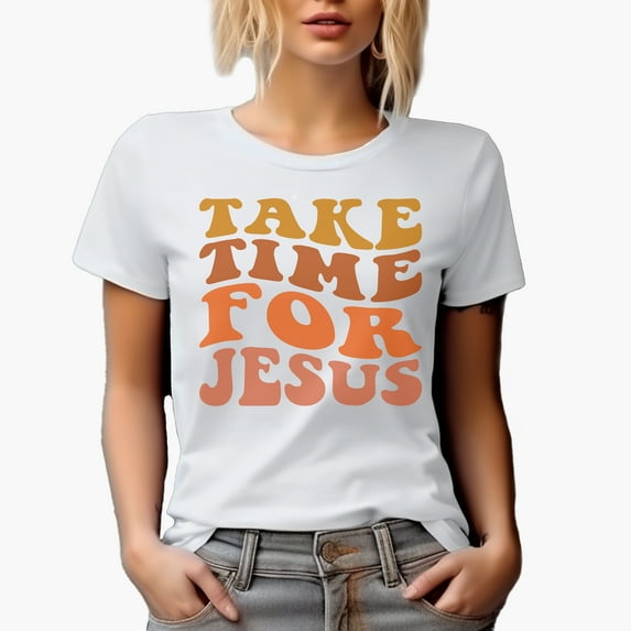 Take Time for Jesus, Quote About Spending Time with God, Groovy Retro Wavy Text Merch Gift, White T-Shirt, 2XL
