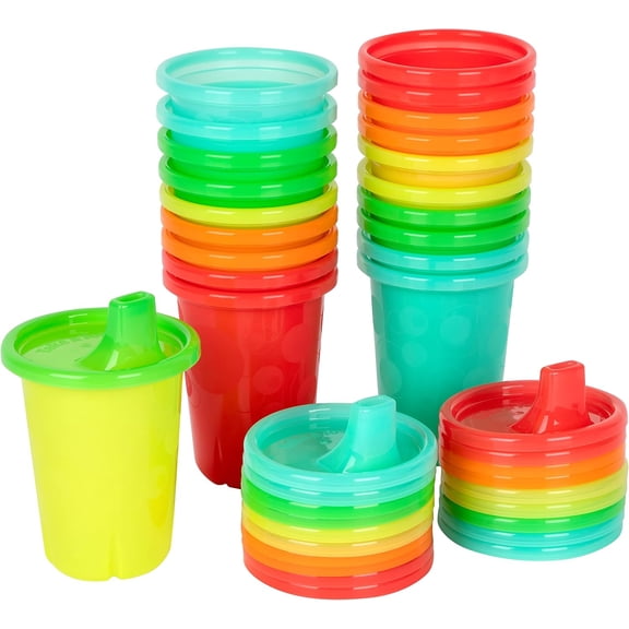 Take & Toss Spill Proof Sippy Cups - Rainbow Party Pack Reusable Toddler Kids and Snap On Lids for Ages 9 Months Up 20 Count