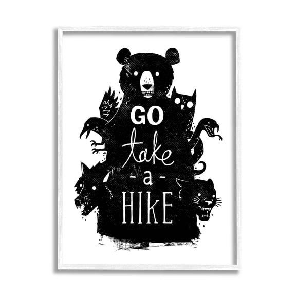 Take a Hike Typography Wildlife Silhouette Black Bear Animals & Insects Graphic Art Framed Art Print Wall Art