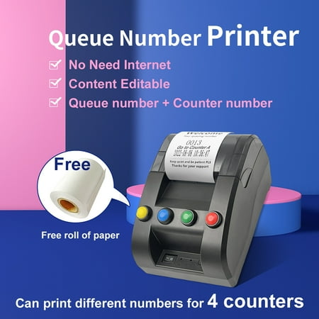 Take a Number Printer Ticket Thermal Printer Ticket Machine with 57mm Receipt Ticket Roll for Wireless Calling System (TP-4 Way)