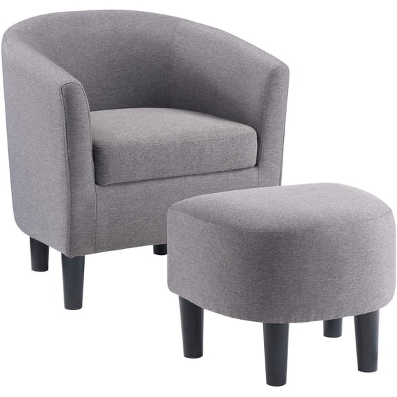 Take a Seat Churchill Accent Chair with Ottoman, Cement Gray Fabric