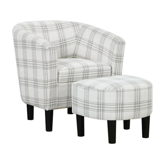 Take a Seat Churchill Accent Chair with Ottoman in Gray and White Plaid Fabric