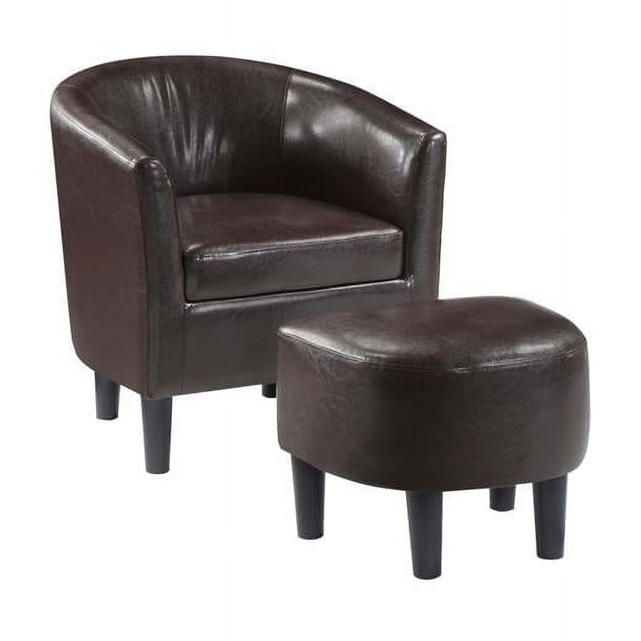 Espresso Faux Leather Barrel Accent Chair and Ottoman Set