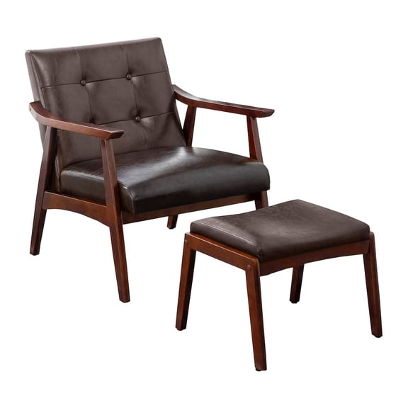 Take a Seat Natalie Accent Chair and Ottoman Set in Espresso Faux Leather