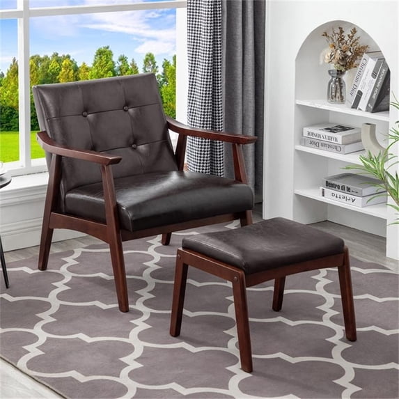Take a Seat Natalie Accent Chair and Ottoman Set in Espresso Faux Leather