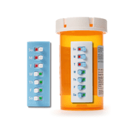 Take-n-Slide Reusable Pill & Medication Tracker, Peel & Stick to Bottle, White/Blue, 2-Pack