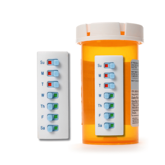 Take-n-Slide Reusable Pill & Medication Tracker, Peel & Stick to Bottle ...