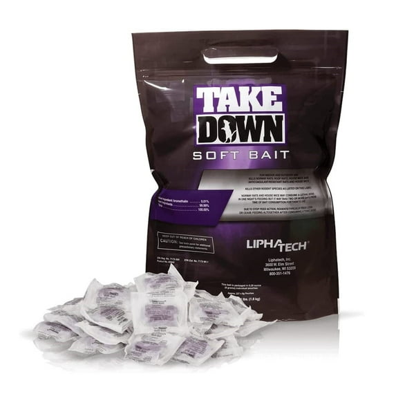 Liphatech TakeDown II Soft Bait Rodenticide for Mice and Rats, 4 lb Pouch with 227 bait packets