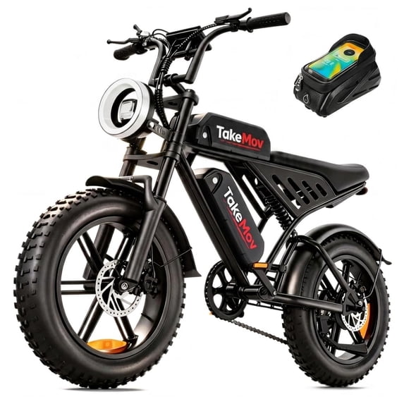 TakeMov Electric Bike for Adults, 750W Motor, 48V 50Ah Dual Battery E Mountain Ebike, 20" x 4" Fat Tire Off-Road Ebike, Full Suspension, Class 3, UL2849