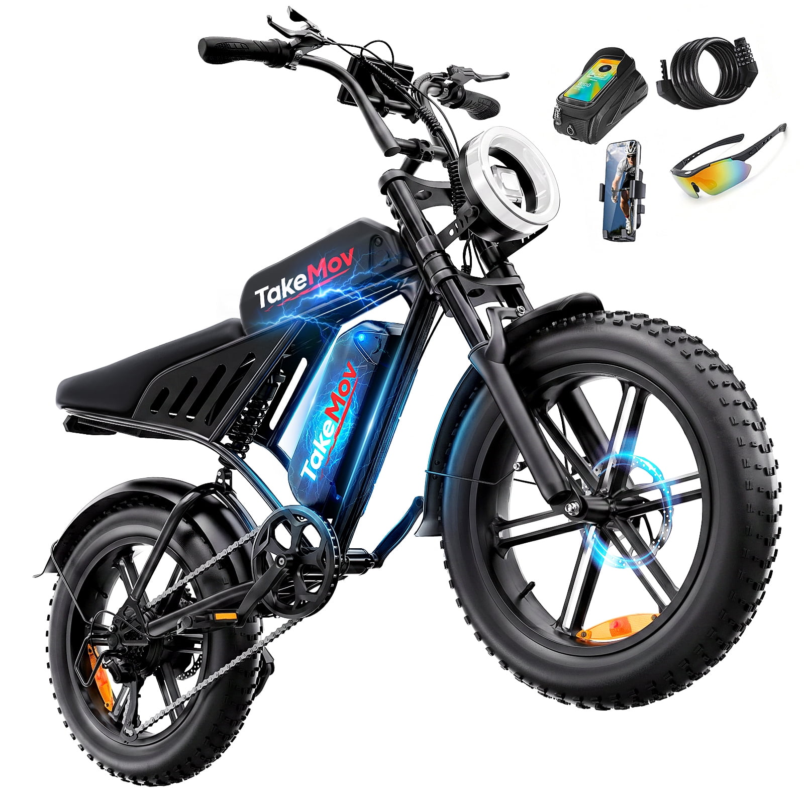 TakeMov Electric Bike for Adults, 750W Motor, 28MPH Class 3, 48V/15Ah, 7-Speed, 60 Miles, 20"x4" Fat Tire Ebike, E Mountain Bike, UL2849