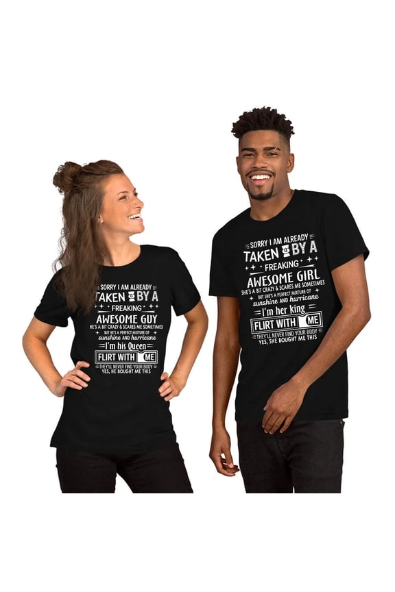 Taken by An Awesome Guy & Girl Matching Couple T-Shirt, Funny His and Hers Gift Shirt – Valentine Anniversary Gift for Boyfriend Girlfriend
