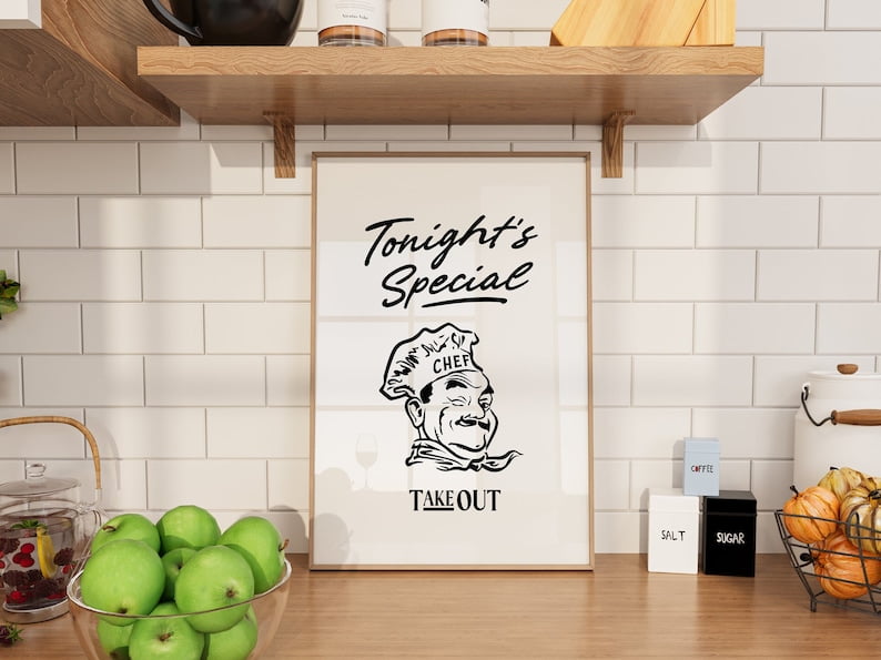 Takeout Chef Print - Funny Kitchen Art for Home Cooks, Retro Cooking ...