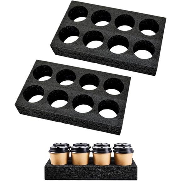 Takeout Drink Cup Holder: 8 Holes Sponge Foam Milk Tea Cup Drink Carrier for Delivery, Portable Drink Carrier Coffee Carrier Hot or Cold Beverage Trays for Epe Takeaway Bag Commercial (2PCS)