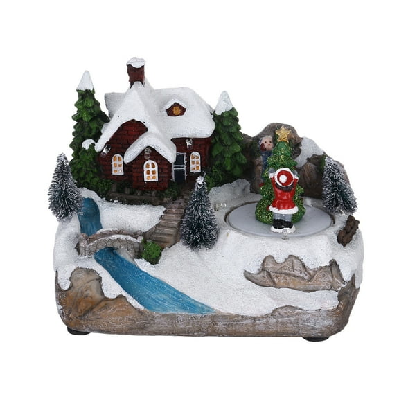 Takeoutsome LED Light Christmas Village House Luminous Figurines Animated Music Xmas Gift