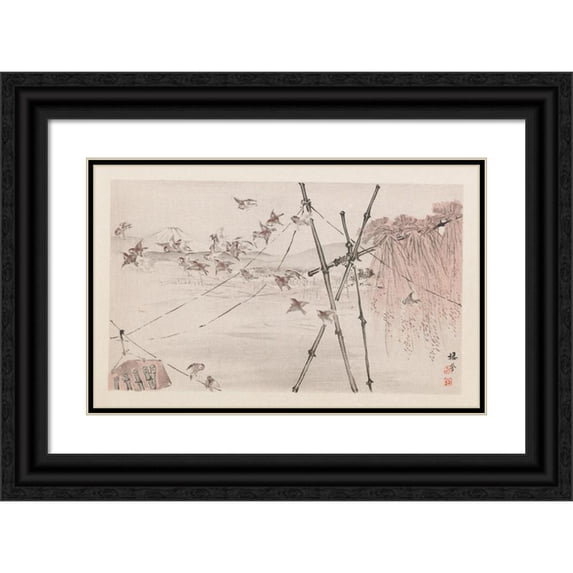 Takeuchi Seihō 18x13 Black Ornate Wood Framed Double Matted Museum Art Print Titled - Seiho Juni Fuji, Pl.10 (1894)