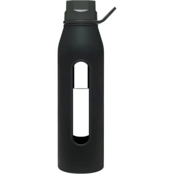 Takeya 22 Ounce Classic Glass Water Bottle with Silicone Sleeve and Twist Cap, Black