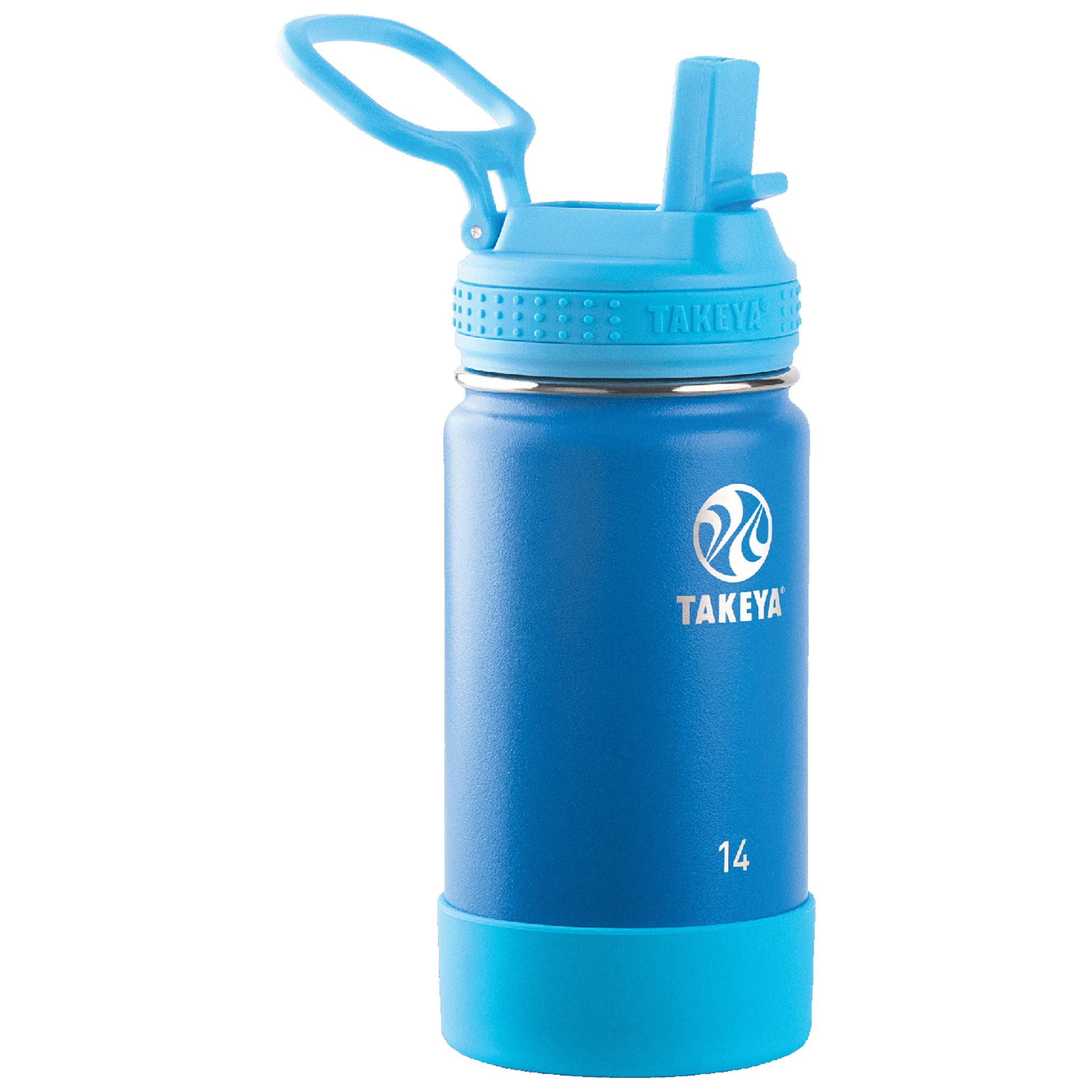 KomuNuri Stainless Steel Kids 14 OZ Water Bottle with Covered Straw Li –