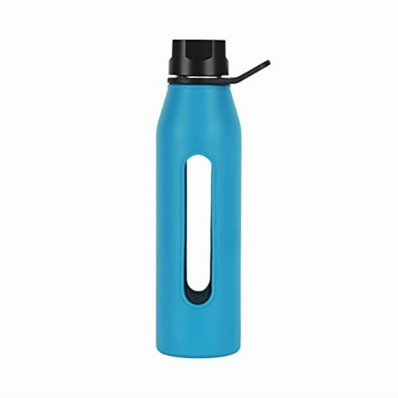 Takeya Classic Glass Water Bottle with Silicone Sleeve and Twist Cap, 22 Ounce, Cobalt