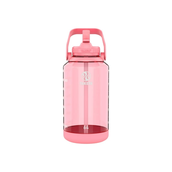 Takeya Motivational Tritan Straw Water Bottle, 64 Oz, Flutter Pink