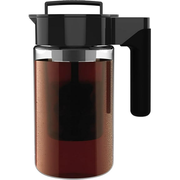 Takeya Glass Cold Brew Coffee Maker for Iced Coffee, Airtight Pitcher, 1 Quart, Black Lid and Handle