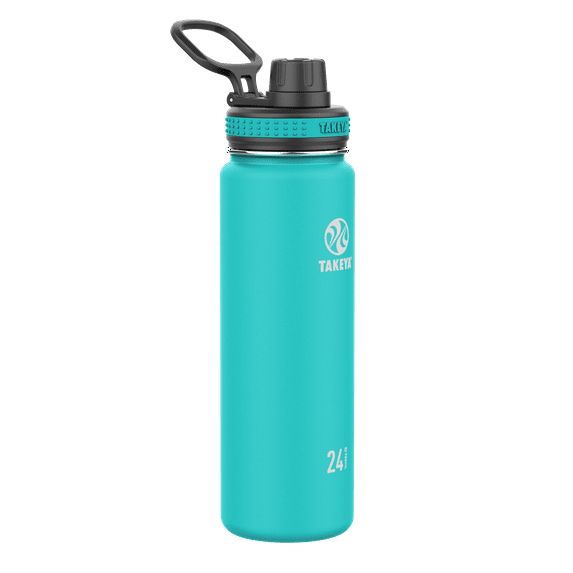 Takeya Originals 24 oz Ocean and Black Double Wall Vacuum Insulated Stainless Steel Water Bottle with Wide Mouth and Flip-Top Lid
