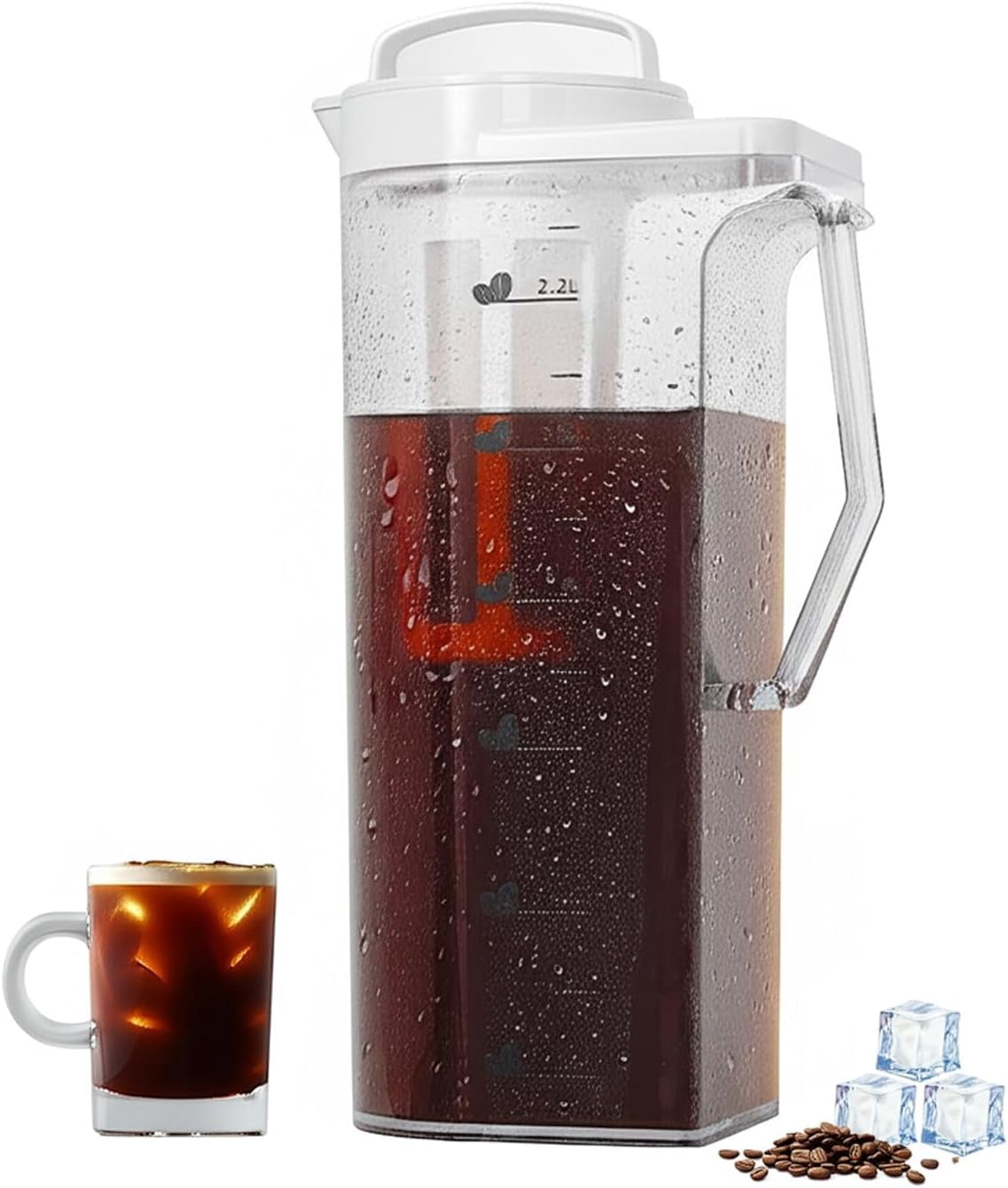 Takeya Brevettata Deluxe Cold Brew Ice Coffee Maker con coperchio grigio brocca, 2 qt, pietra