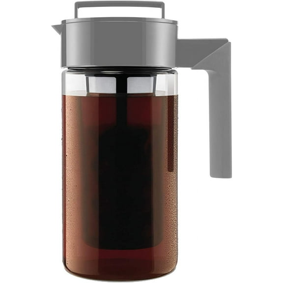 Takeya Patented Deluxe Cold Brew Coffee Maker with Grey Lid Airtight Pitcher, 1 Quart, Stone