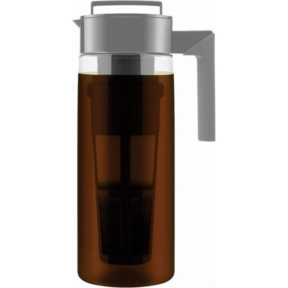 Takeya Patented Deluxe Cold Brew Coffee Maker with Grey Lid Airtight Pitcher, 2 Quart, Stone