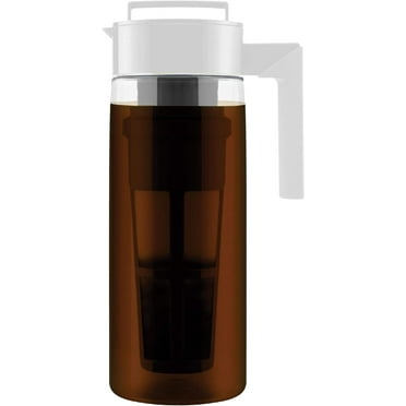 Takeya Patented Deluxe Cold Brew Coffee Maker with White Lid Airtight Pitcher, 2 Quart, White