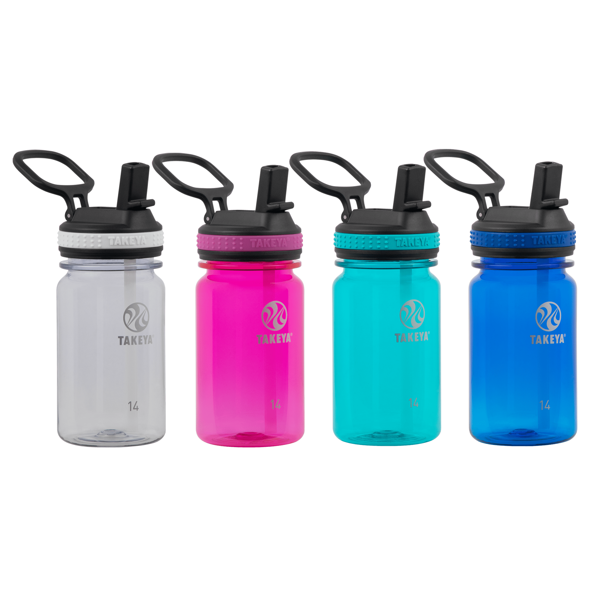 Takeya Tritan Plastic Straw Lid Water Bottle, Lightweight, Dishwasher safe,  14 oz, Ocean 