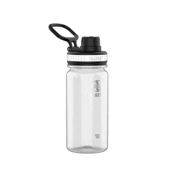 Takeya Tritan Plastic Spout Lid Water Bottle, Lightweight, Dishwasher safe, 18 oz, Clear