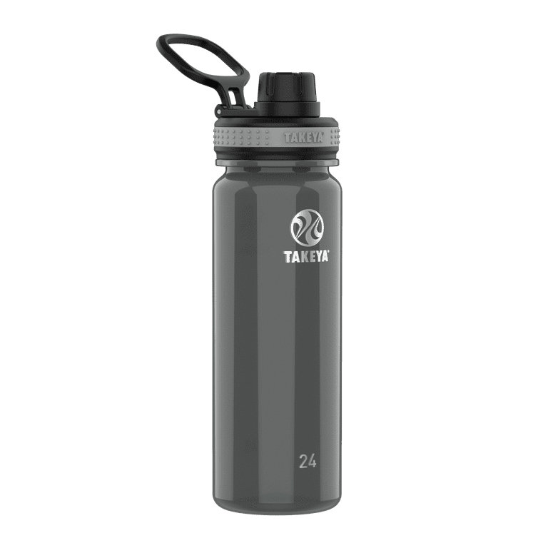 Takeya Tritan Plastic Straw Lid Water Bottle, Lightweight, Dishwasher safe,  24 oz, Black 