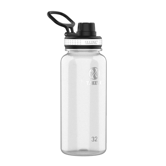 Takeya Tritan Plastic Spout Lid Water Bottle, Lightweight, Dishwasher safe, 32 oz, Clear