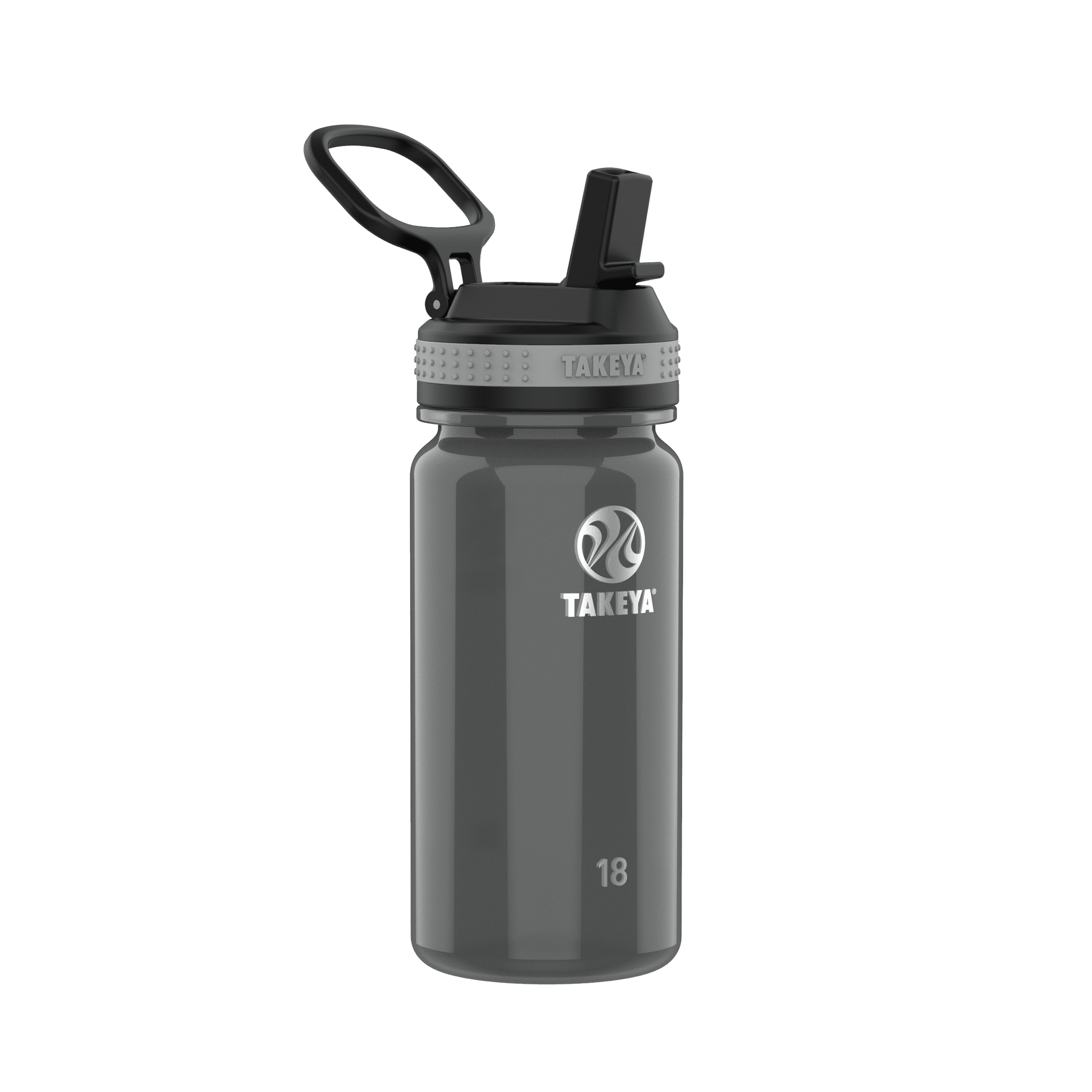 Takeya Tritan Plastic Straw Lid Water Bottle, Lightweight, Dishwasher safe,  18 oz, Black 