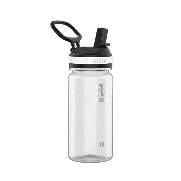 Takeya Tritan Plastic Straw Lid Water Bottle, Lightweight, Dishwasher safe,  18 oz, Clear 