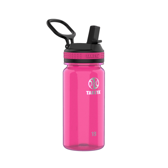 Takeya Tritan Plastic Straw Lid Water Bottle, Lightweight, Dishwasher safe, 18 oz, Fuchsia