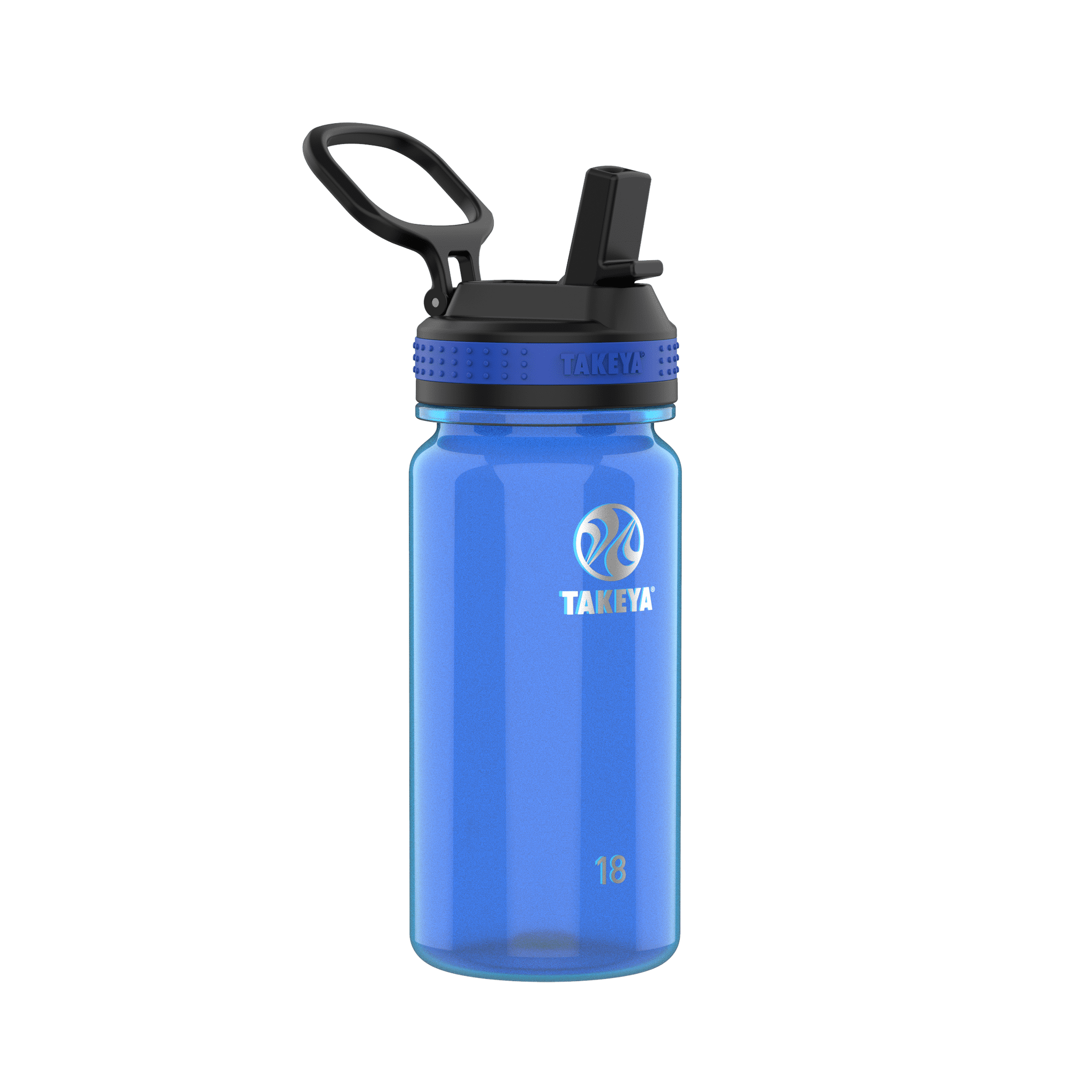Takeya Tritan Plastic Straw Lid Water Bottle, Lightweight, Dishwasher safe, 18 oz, Royal