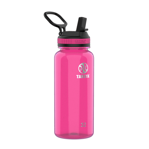 Takeya Tritan Plastic Straw Lid Water Bottle, Lightweight, Dishwasher safe, 32 oz, Fuchsia
